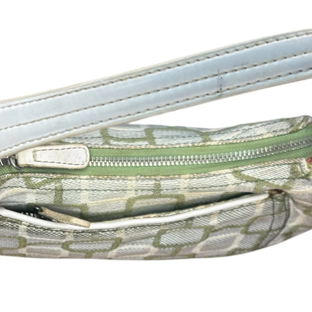 Nine West Green Ivory Geometric Print Shoulder Bag Fabric Faux Leather Trim - Picture 4 of 11